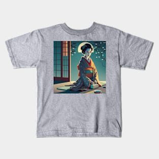 Ukiyo-e Japanese kimono girl Kids T-Shirt